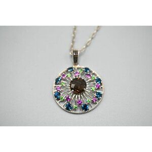 Sunburst Topaz Pendant Sterling Silver 925 ATR Pink Green Blue Stones Necklace